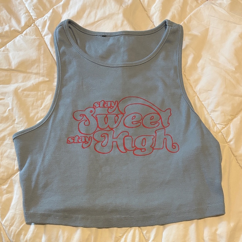 Blue Graphic Crop Top